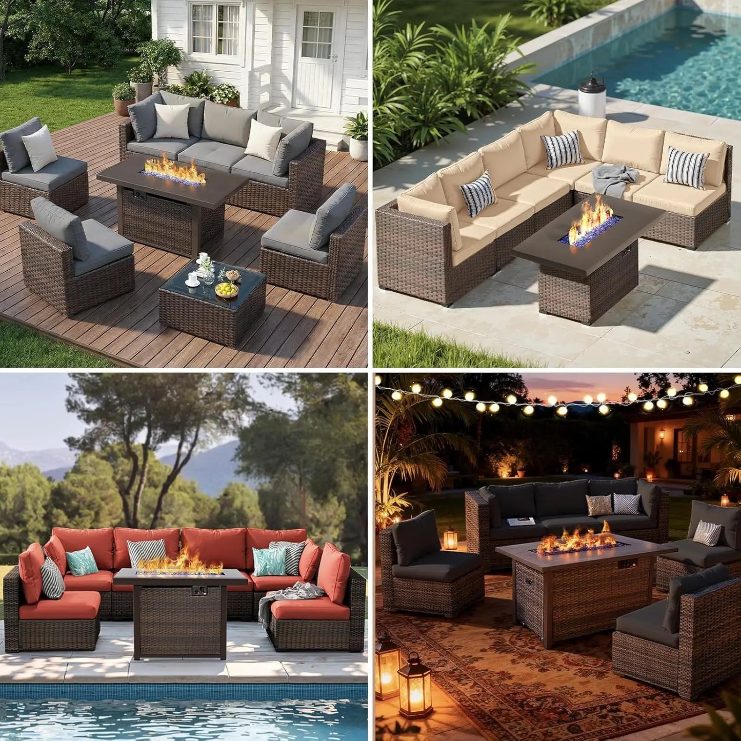 Xiaolang Outdoor Patio Sectional Sofa Set With Fire Pit Table