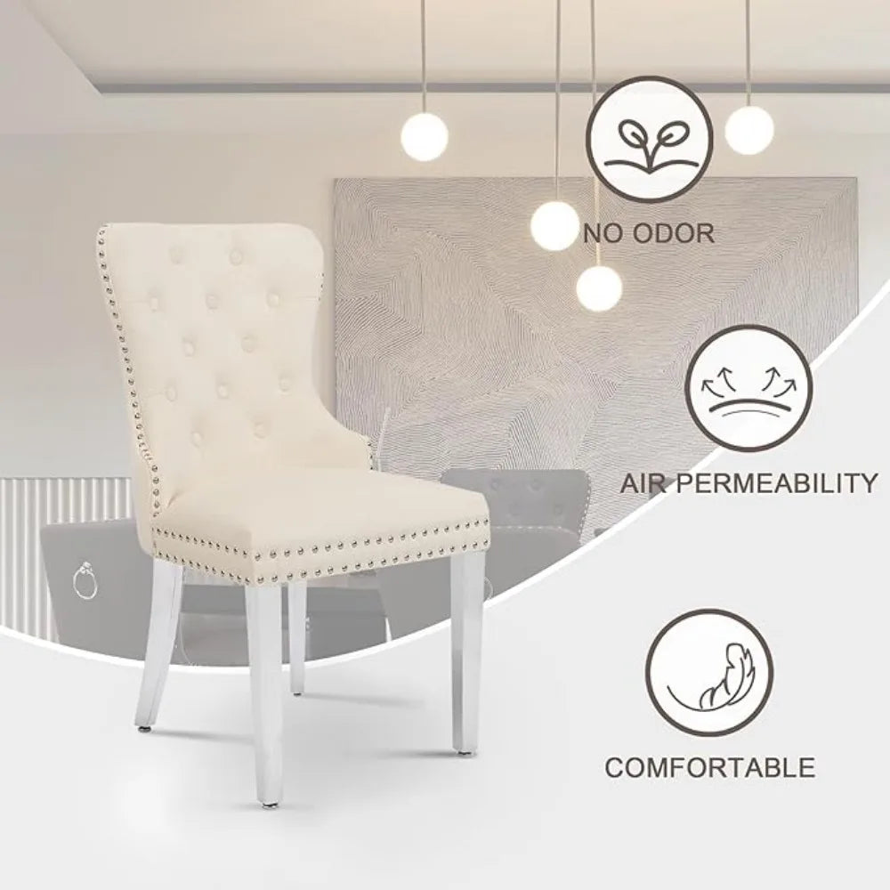 Velvet Tufted Dining Chairs With Stainless Steel Legs