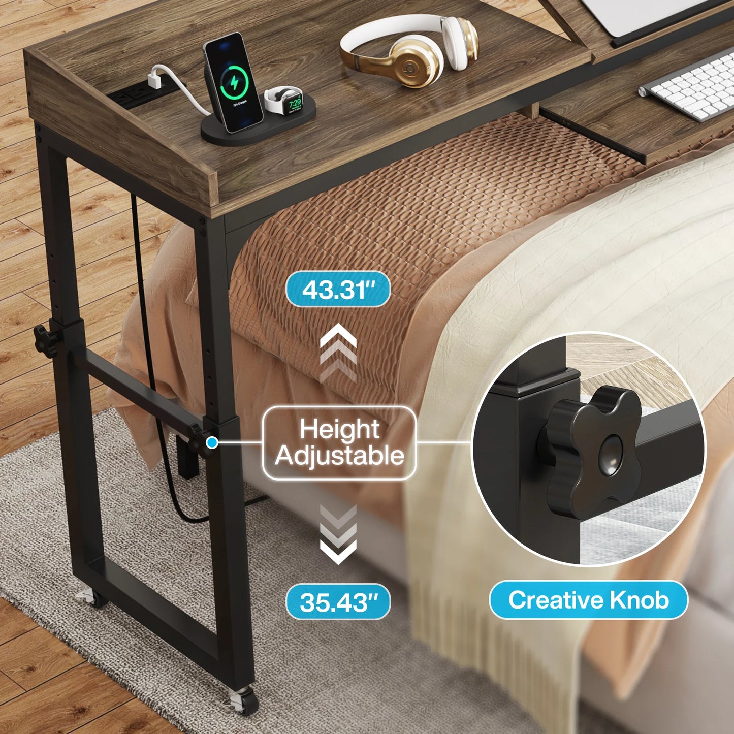Tribesigns Overbed Table With Wheels And Adjustable Tilt Stand