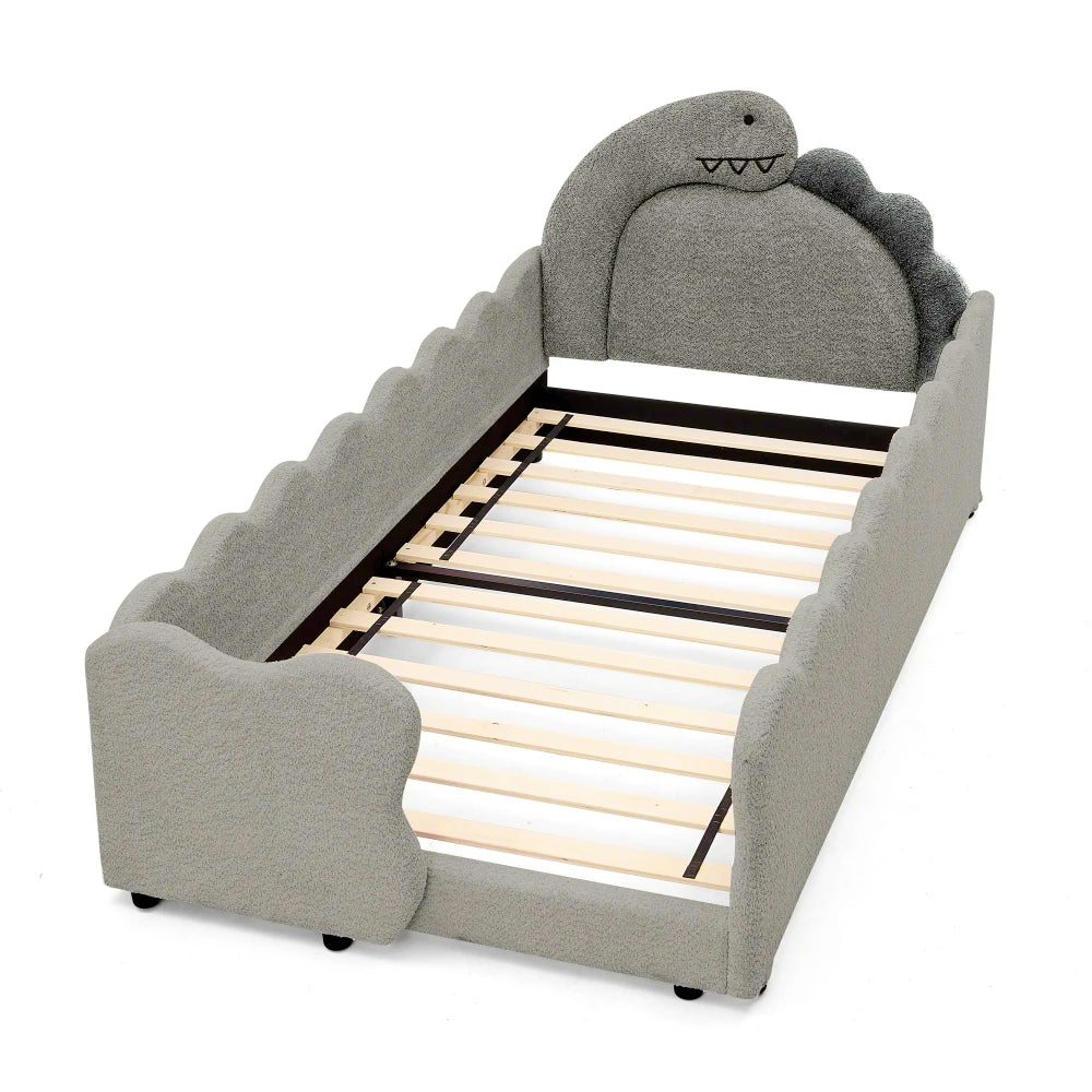 Dinosaur Shaped Kids Bed Frame With Safety Guard Rails Solid Wood