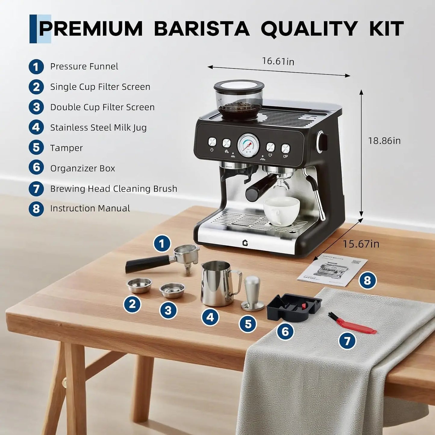 HiMISS Stainless Steel Espresso Machine With Built In Grinder