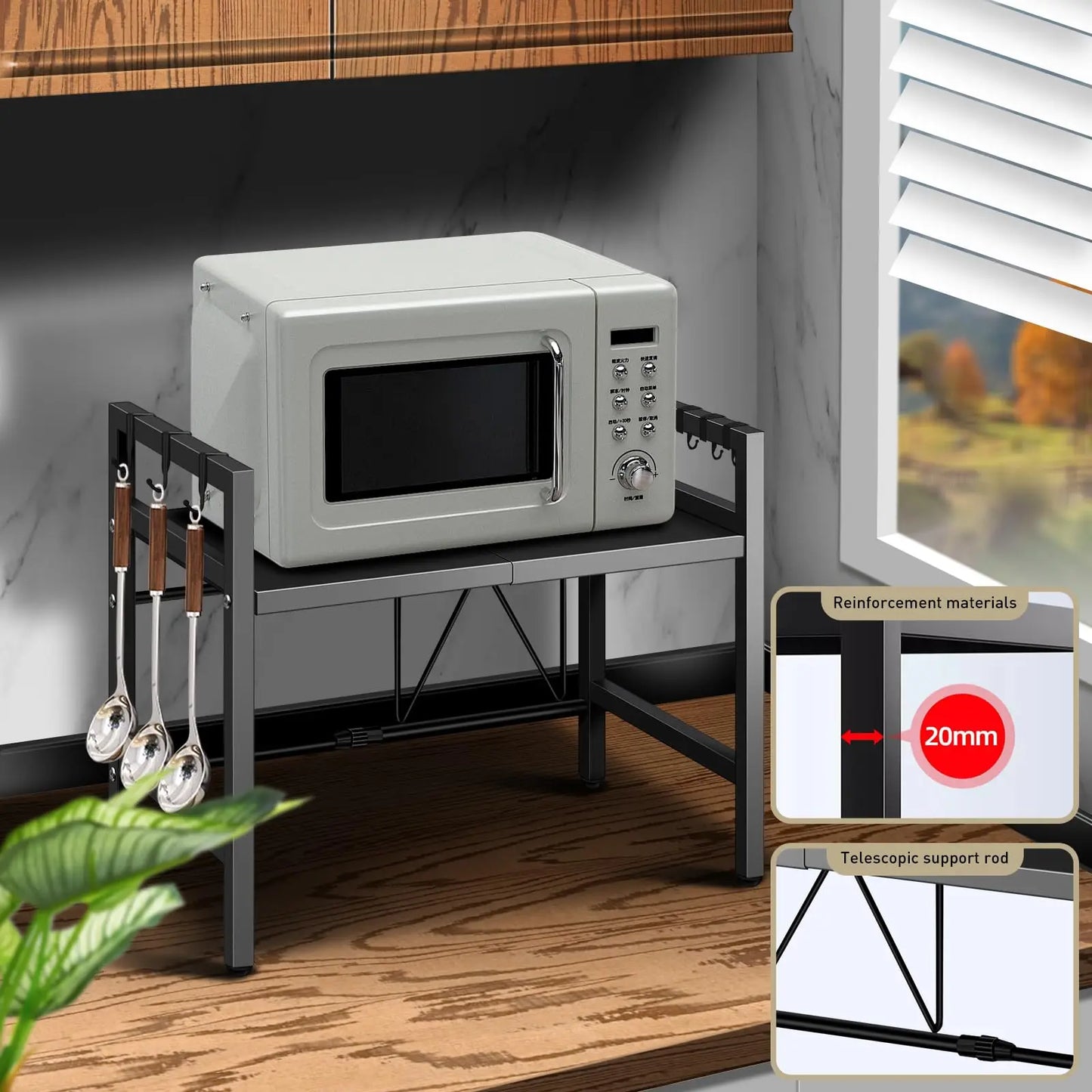 Expandable Metal Kitchen Storage Rack For Microwaves And Condiments