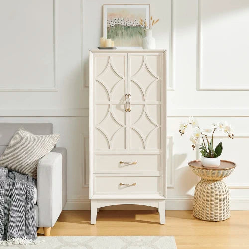 Elegant Mid Century Modern Solid Wood Kitchen Pantry Cabinet