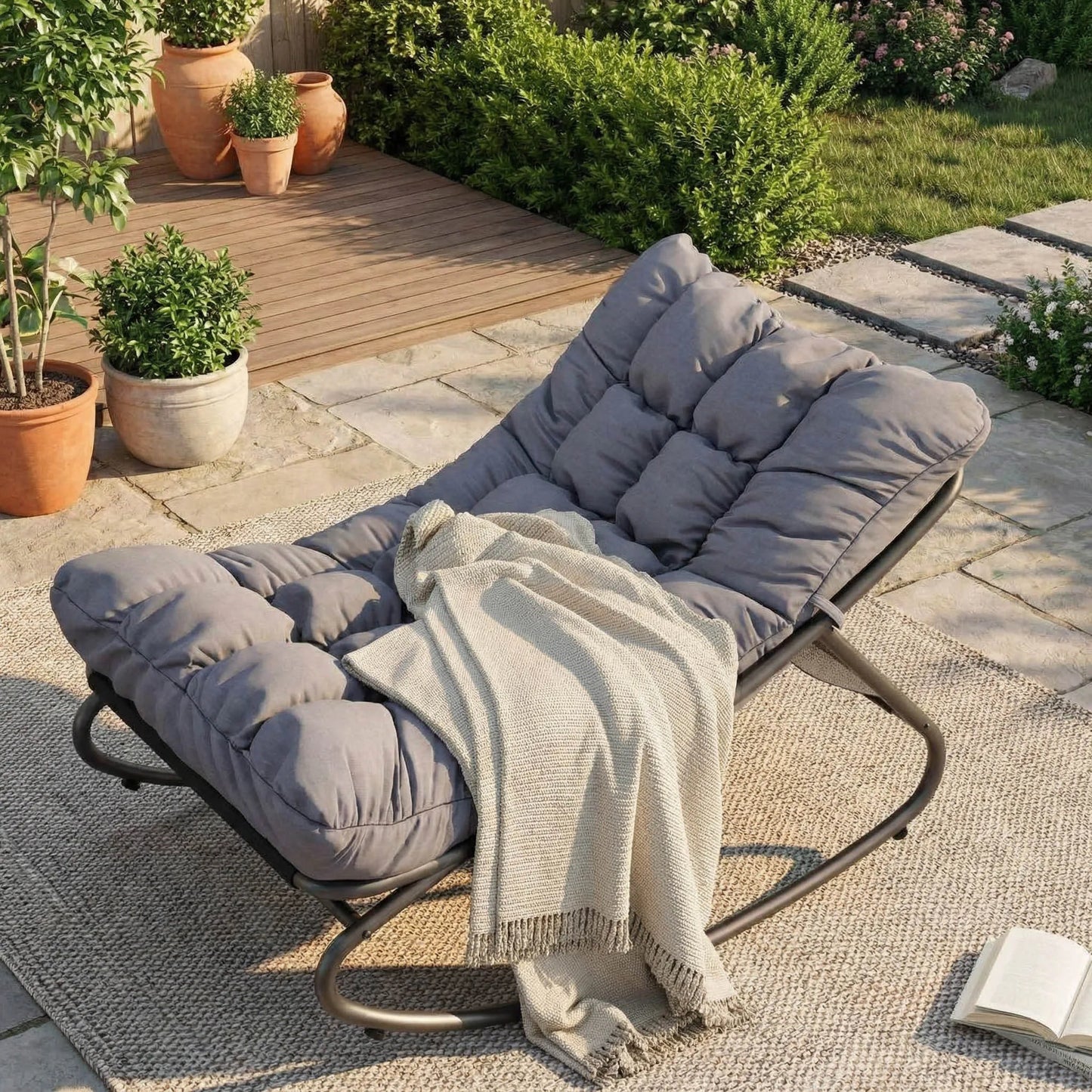 HiMISS Heavy Duty Outdoor Patio Rocking Chair With Thick Cushion