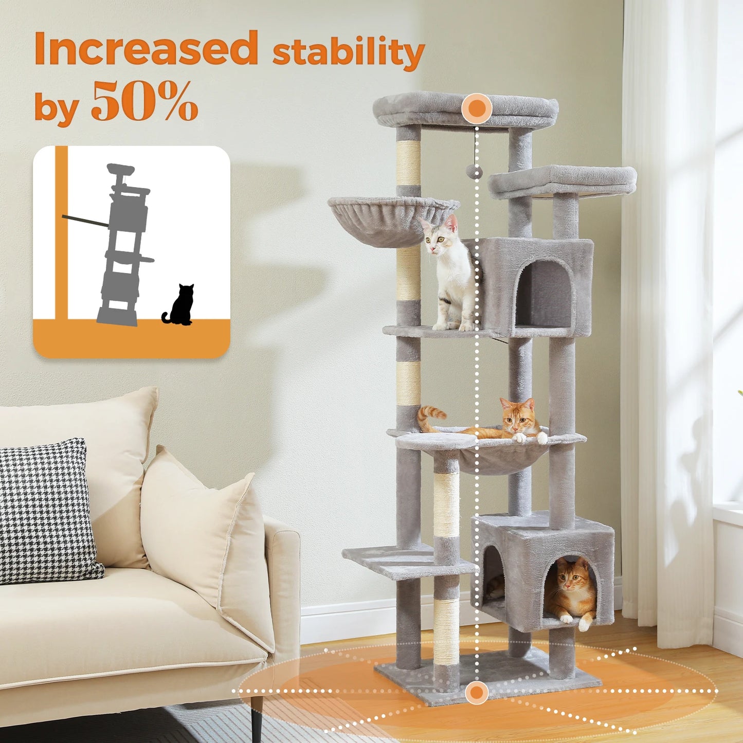 PawZ Road Premium Cat Tree With Hammock And Durable Scratching Posts