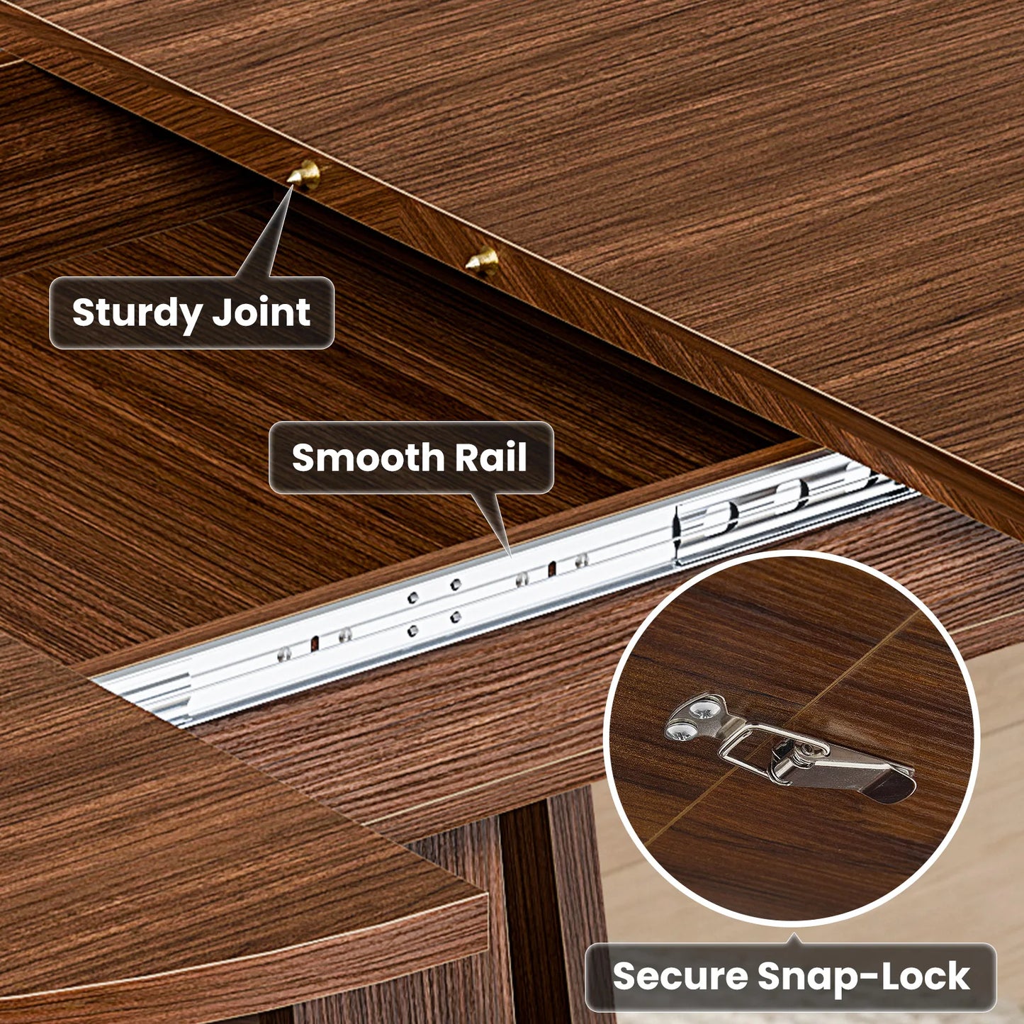 JHK Extendable Wood Dining Table With Storage Shelf Pedestal Base