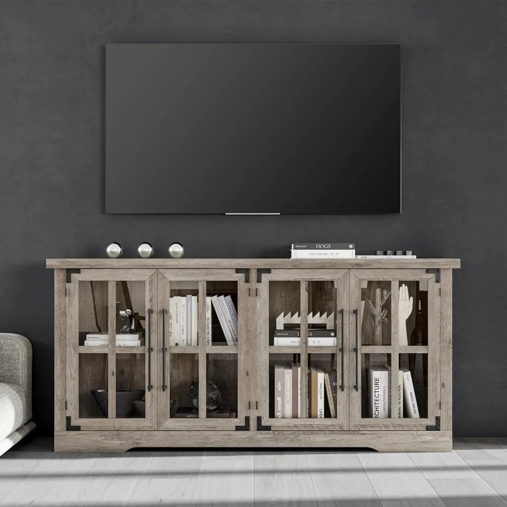 RBXC Farmhouse Buffet Sideboard With Glass Doors