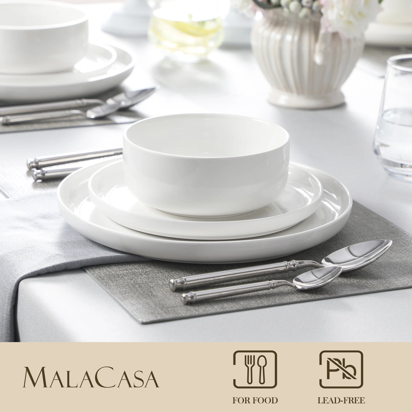 MALACASA Porcelain Dinnerware Set Service For Four Dishwasher Safe