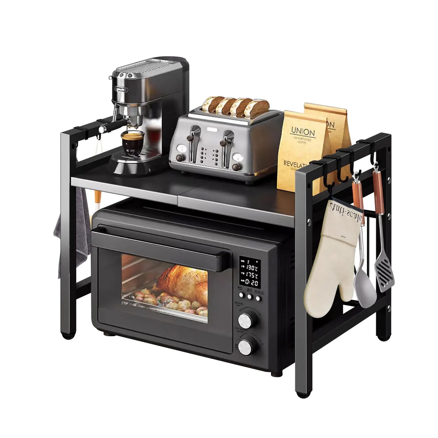 Expandable Metal Kitchen Storage Rack For Microwaves And Condiments