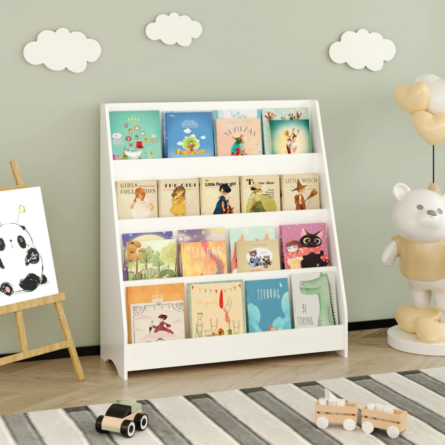 Four Tier Kids Bookshelf Display Organizer For Bedroom And Playroom