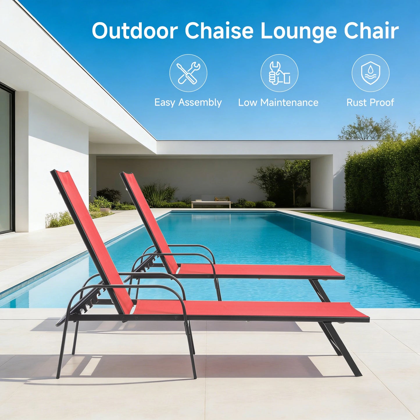 JHK Folding Portable Beach Chair With Armrests Metal Frame Outdoor Lounge