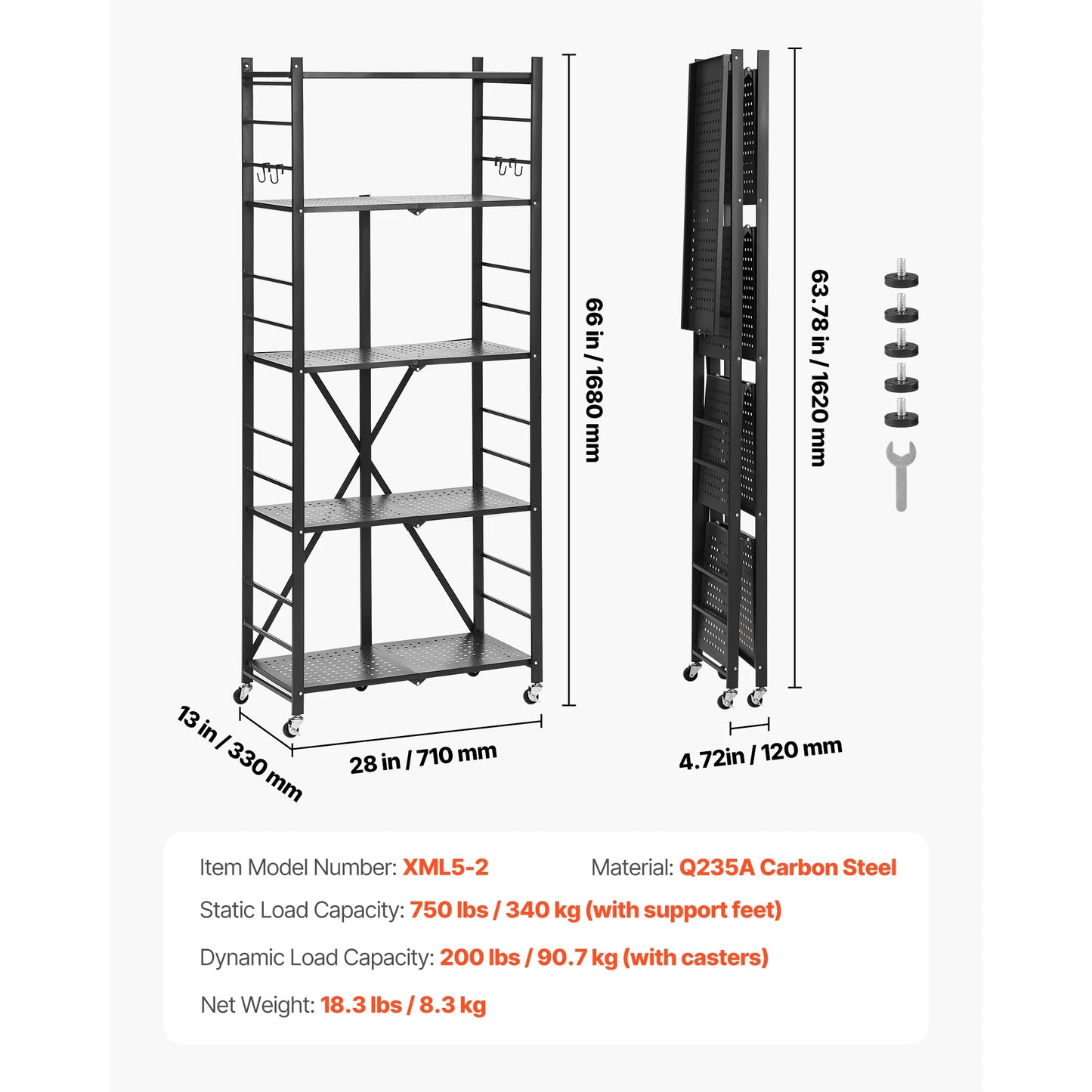 SucceBuy Foldable Rolling Storage Shelf With Metal Rack Organizer