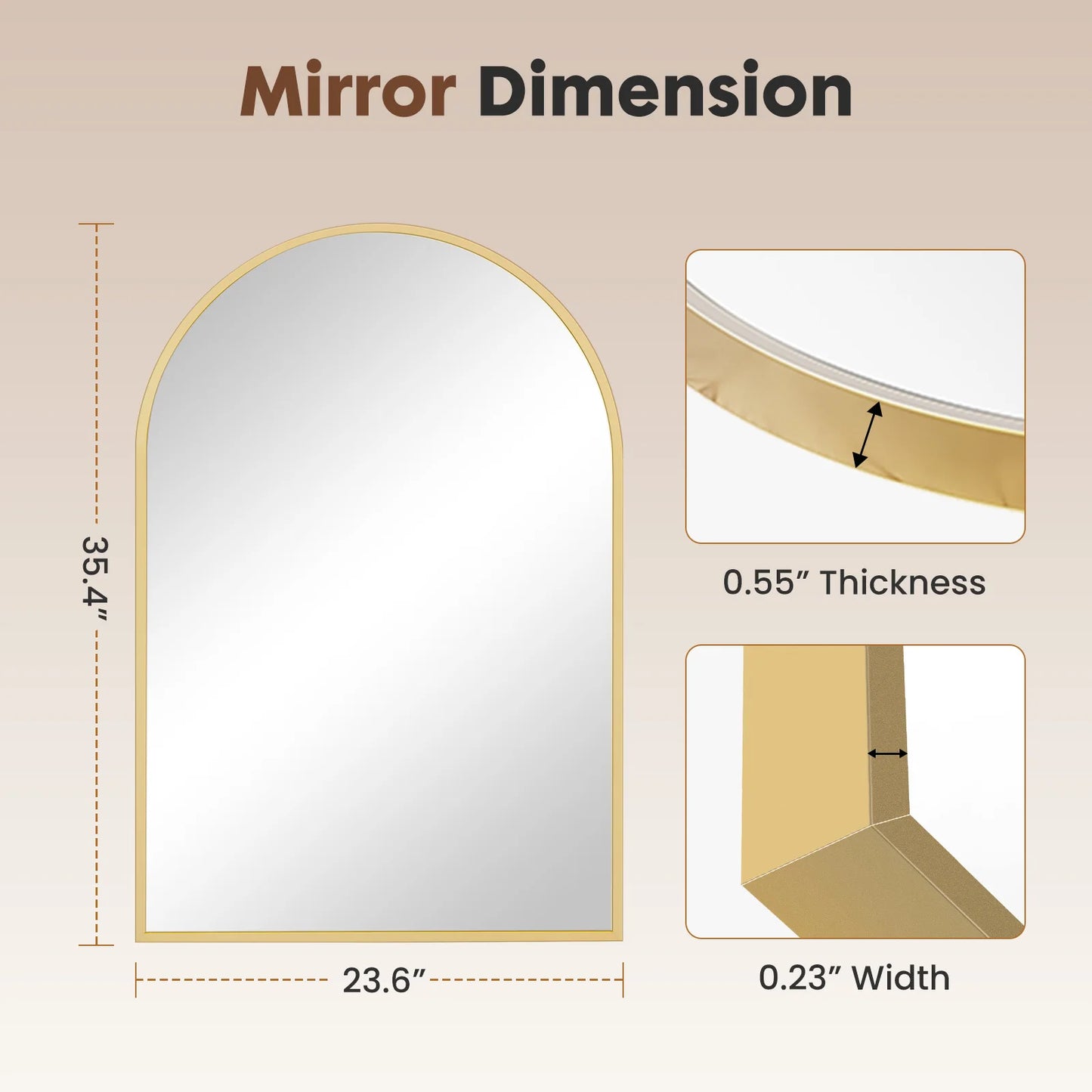 JHK Arched Metal Framed Wall Mirror Modern Home Decor