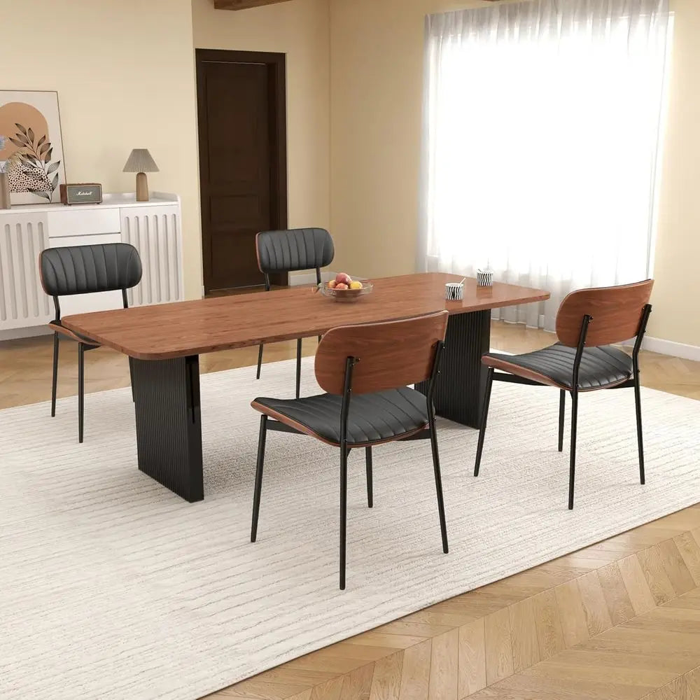 Mid Century Modern Upholstered Dining Chairs With Walnut Bentwood Back