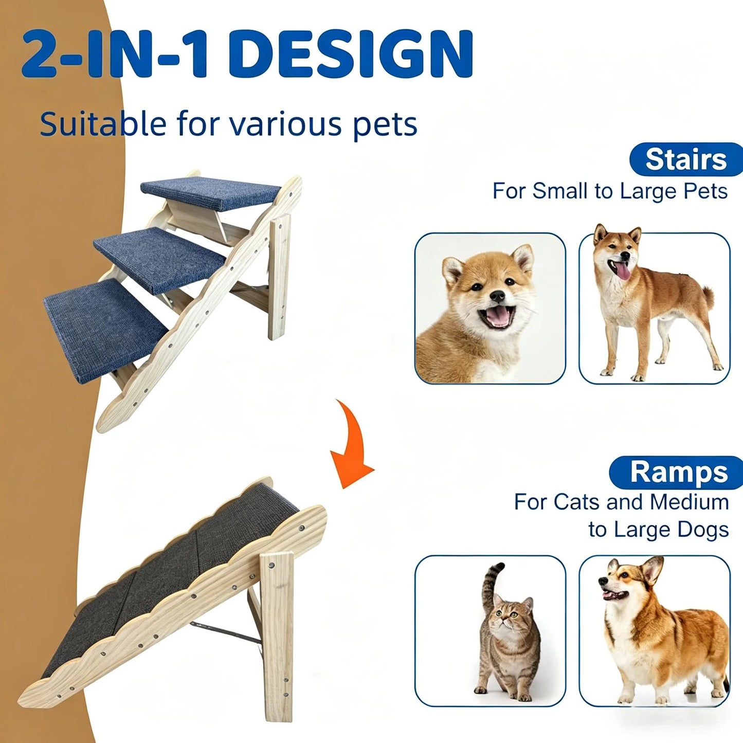 DishyKooker Premium Wooden Pet Stairs And Folding Dog Ramp