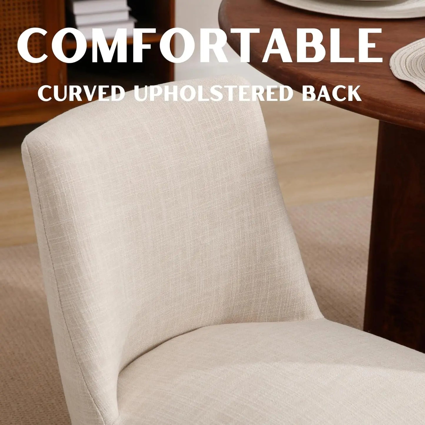 Modern Linen Dining Chairs Set of 4 Upholstered Wood Legs