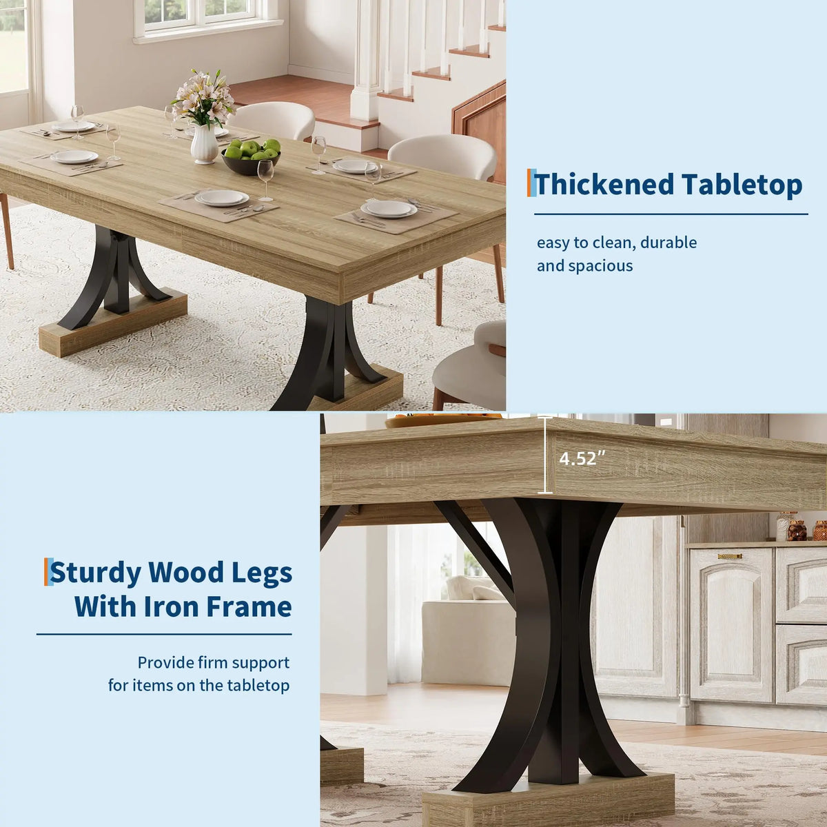 HiMiss Industrial Rectangular Dining Table With Two Drawers