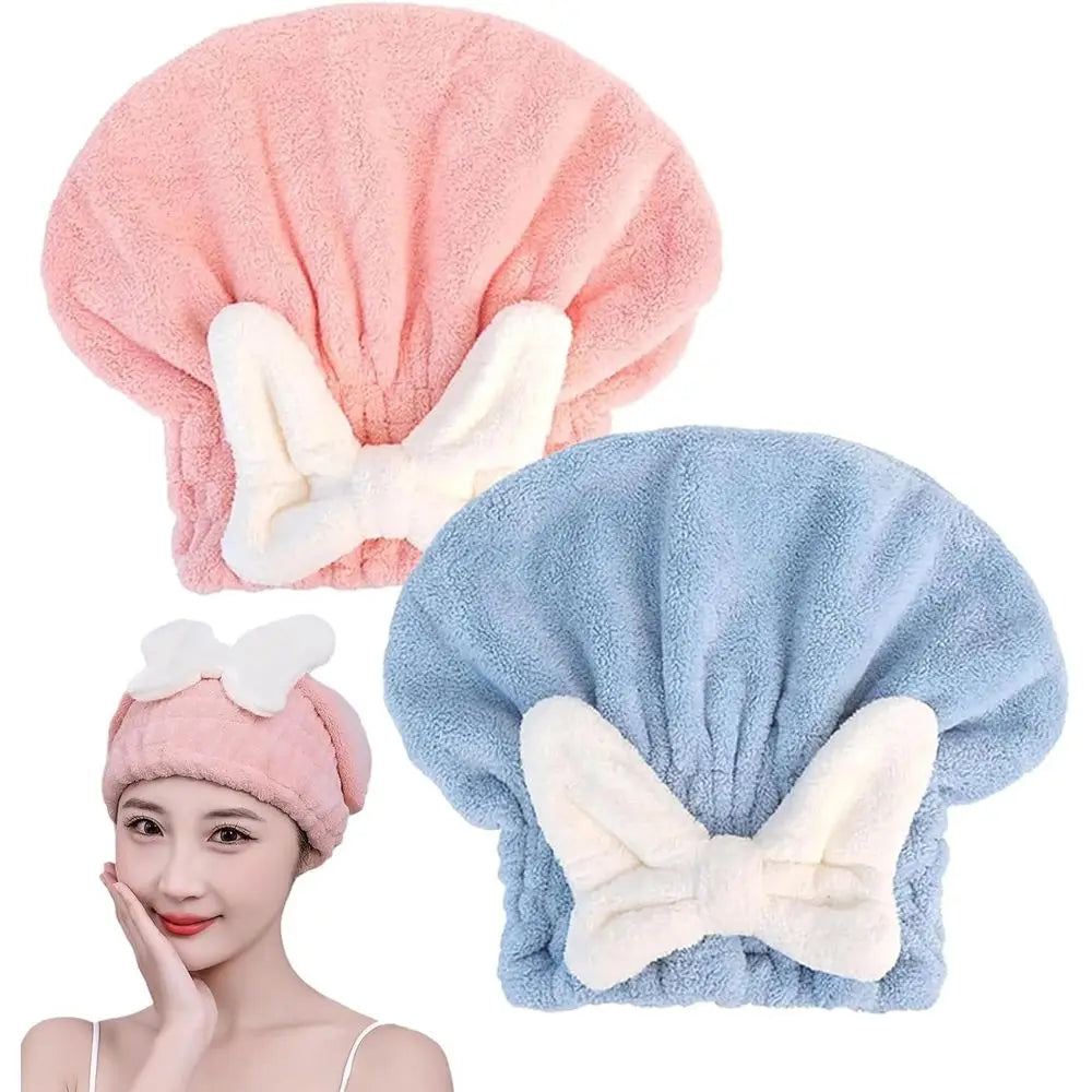 Absorbent Microfiber Hair Drying Turban Towel With Bow Tie