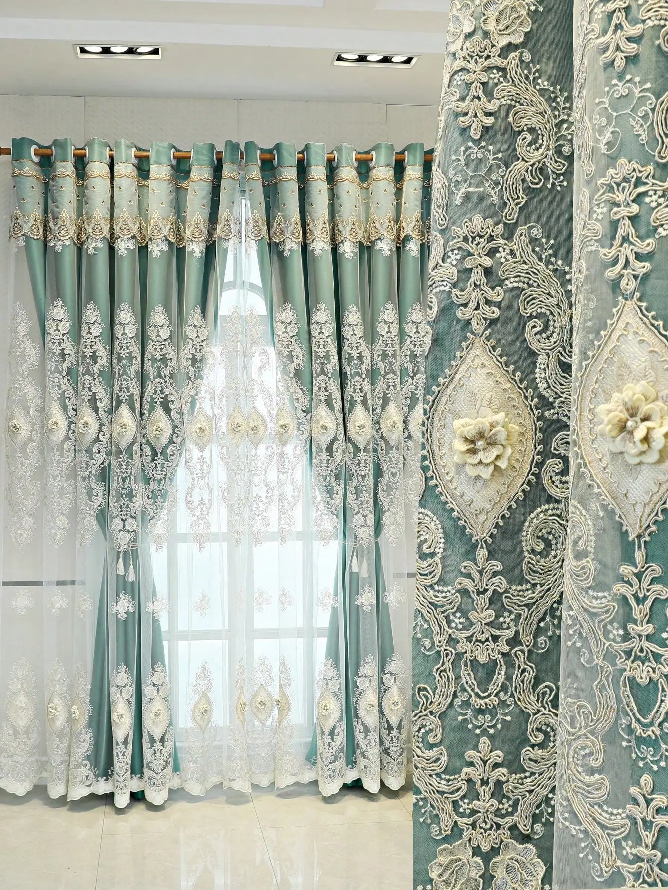 Luxury Embroidered Curtains With Dual Layer Room Darkening