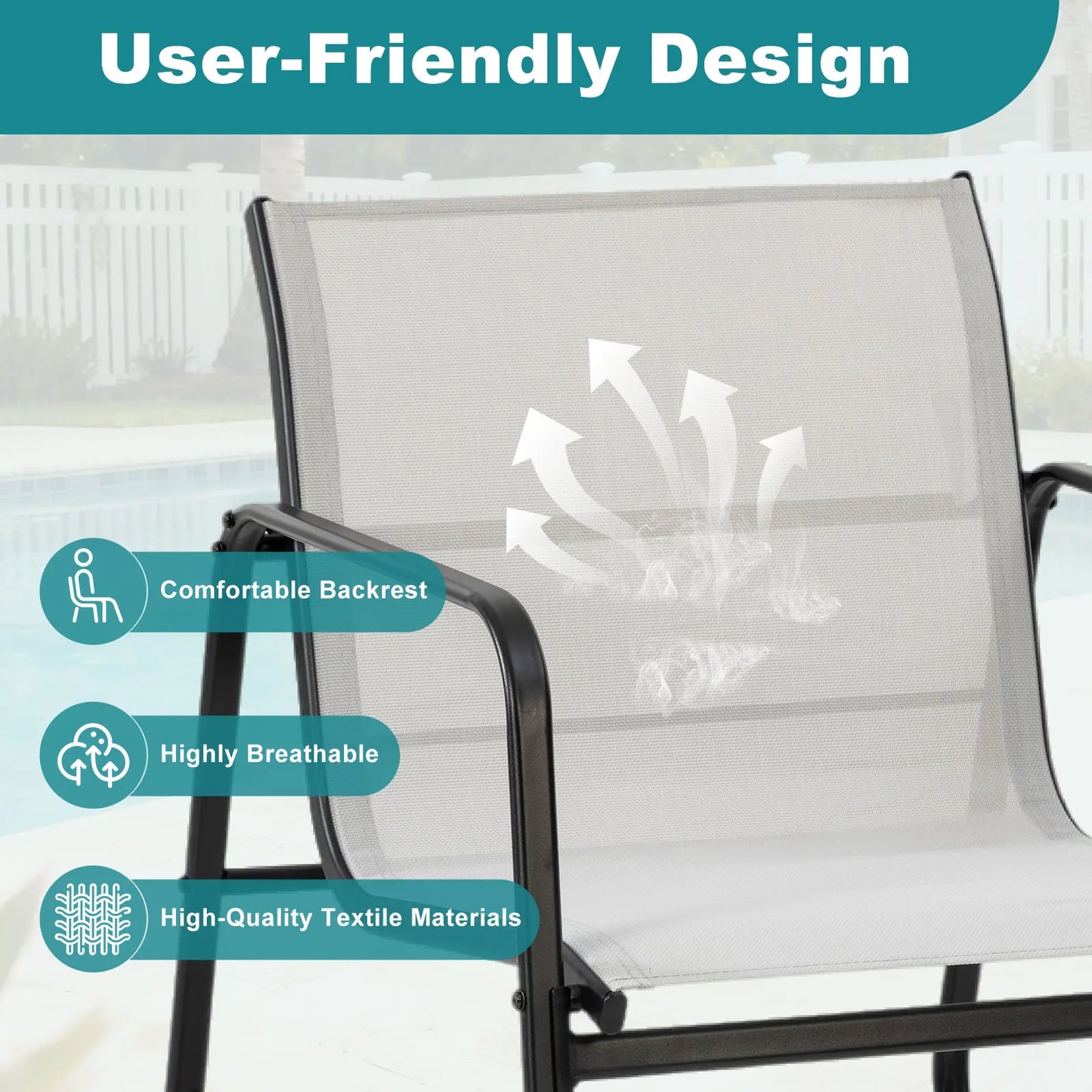 JHK Outdoor 3-Piece Patio Set With Table Metal Frame