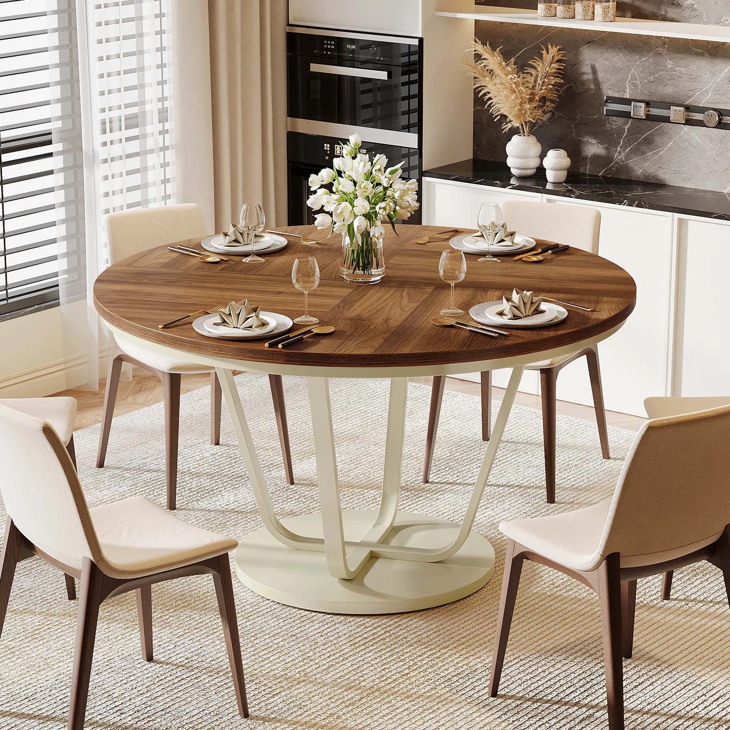 Tribesigns Round Wood Dining Table For Modern Farmhouse Kitchens