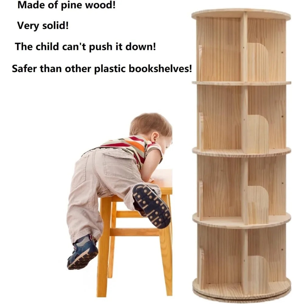 DAFIFY Rotating Wooden Bookshelf 360 Display 4-Tier Floor Standing