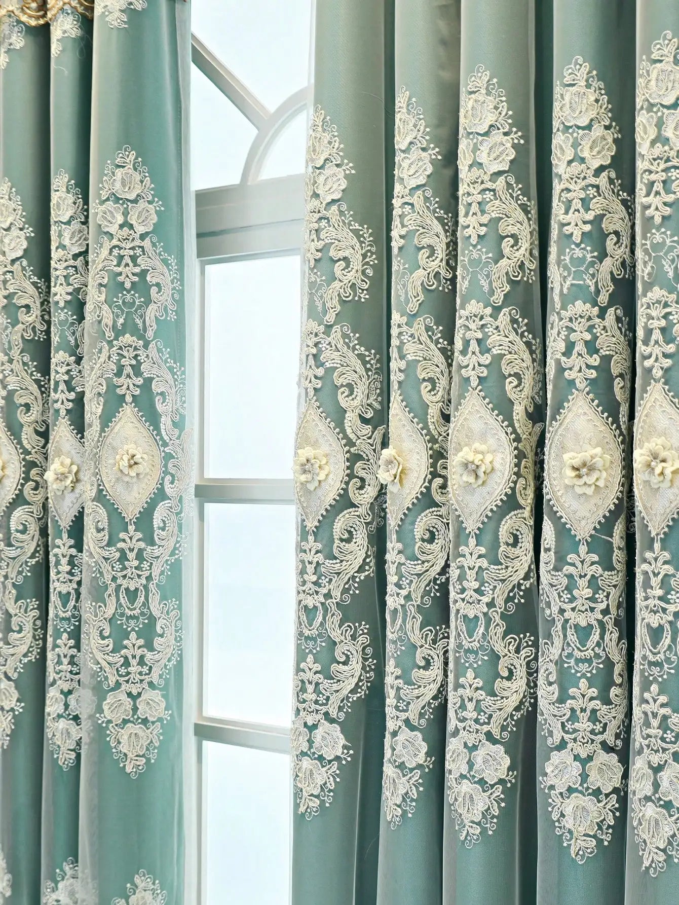 Luxury Embroidered Curtains With Dual Layer Room Darkening