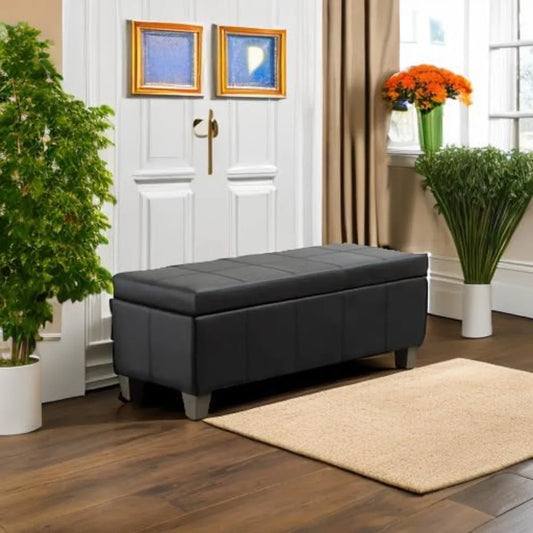 Storage Ottoman Bench With Safety Hinge Upholstered Synthetic Leather