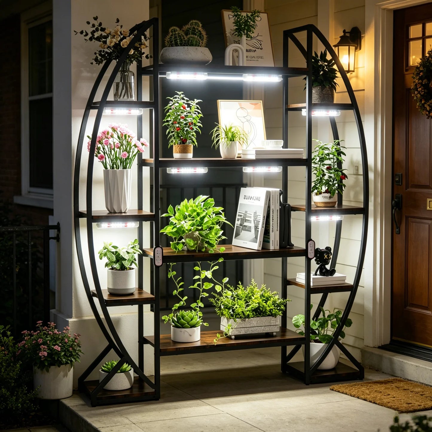 Metal Half Moon Plant Stand Multilayer Garden Flower Rack