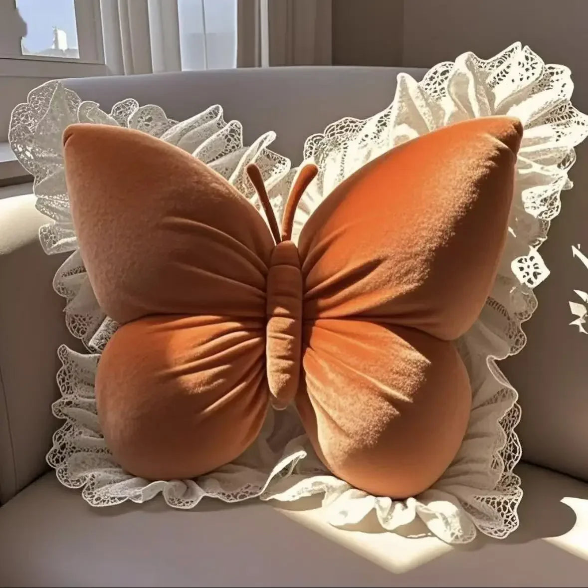 Elegant Butterfly Polyester Cotton Rectangle Pillow For Cozy Home Rest