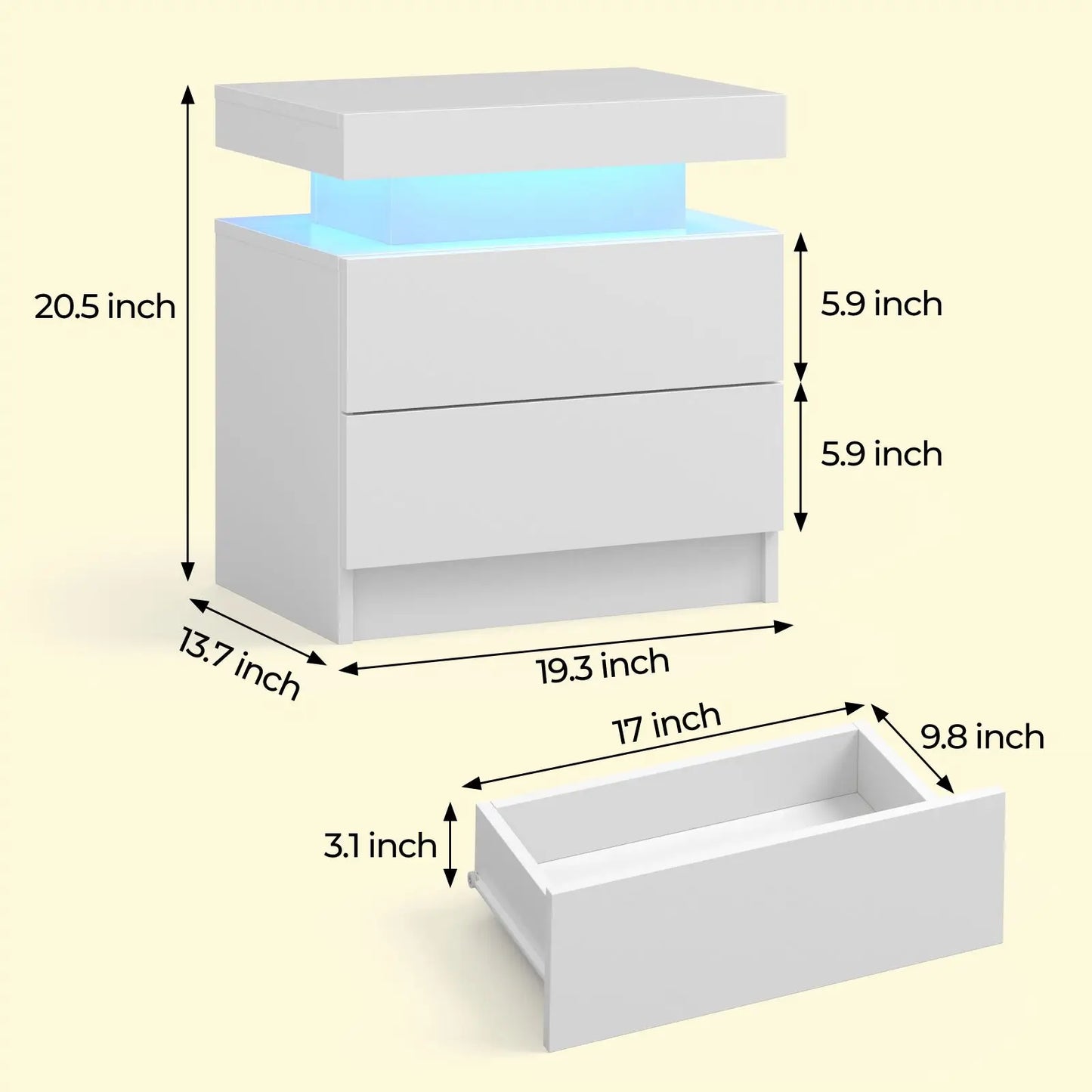 Cubehom LED Nightstand With 2 Drawers And RGB Accent Lighting