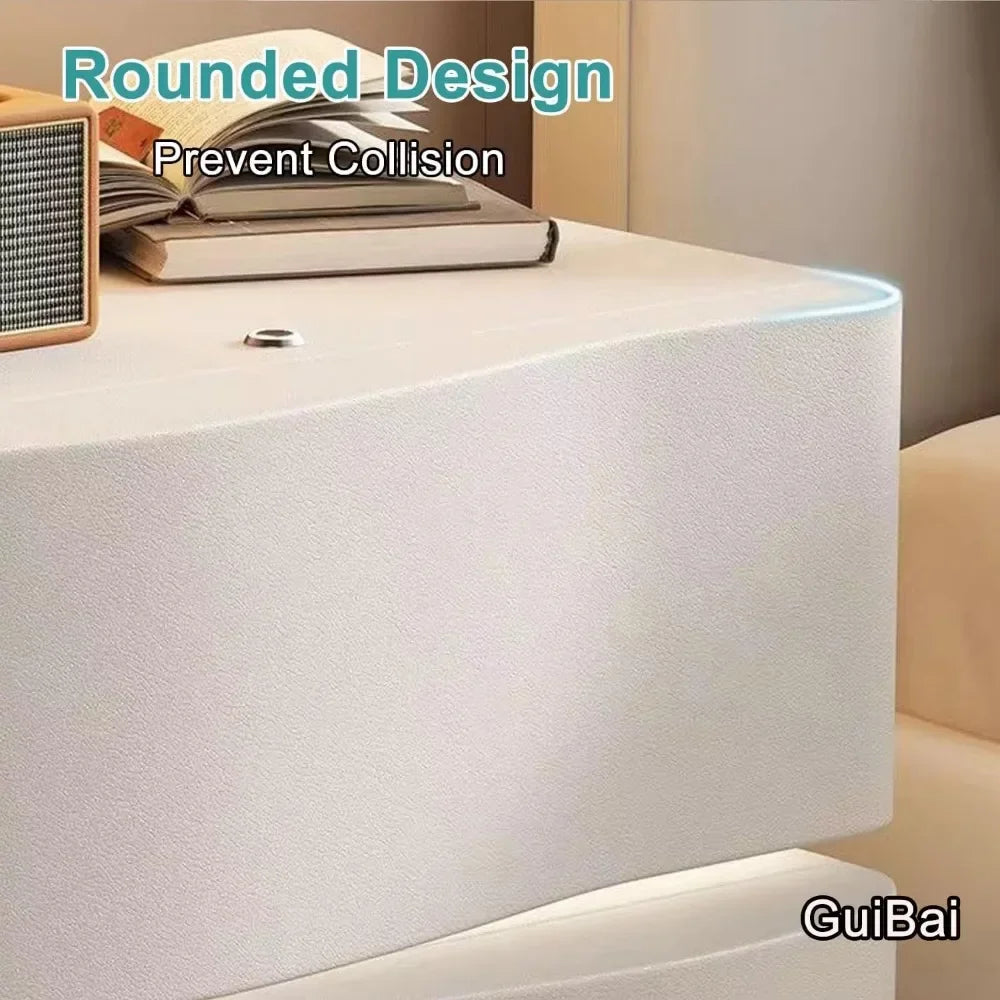 MOYU Solid Wood Nightstand with LED Strip Drawer Bedside Table