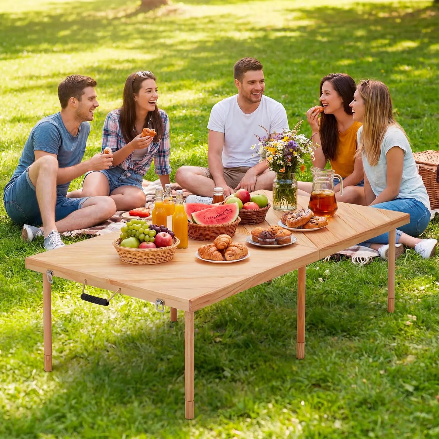HiMISS Solid Wood Folding Picnic Table For Outdoor Camping