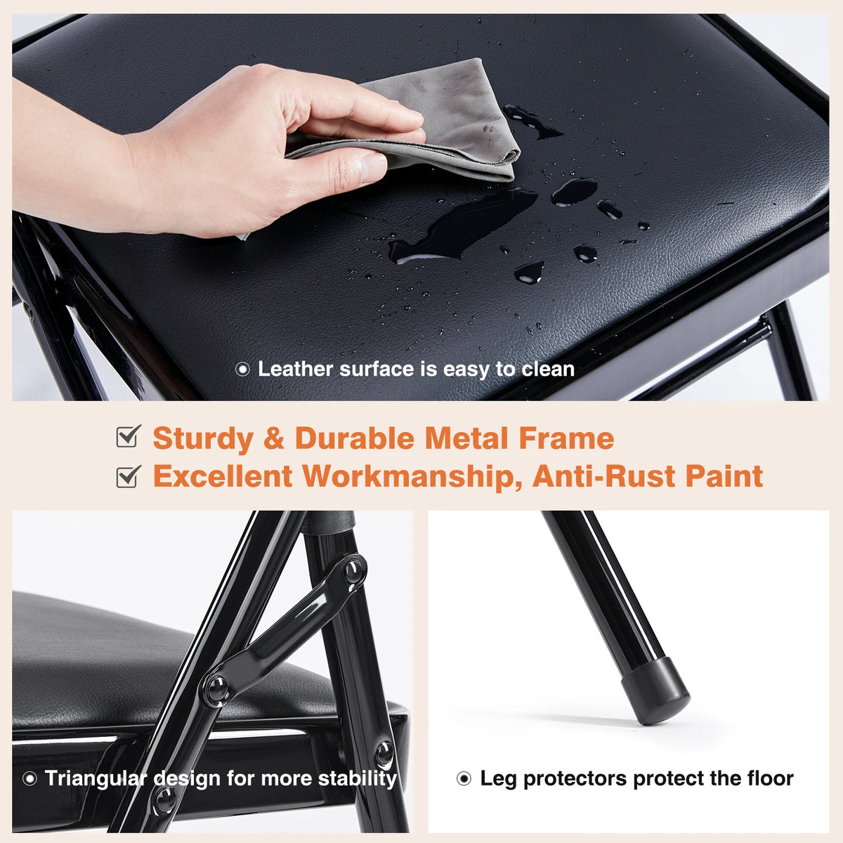 JHK Padded Folding Chair With Faux Leather Upholstery For Home