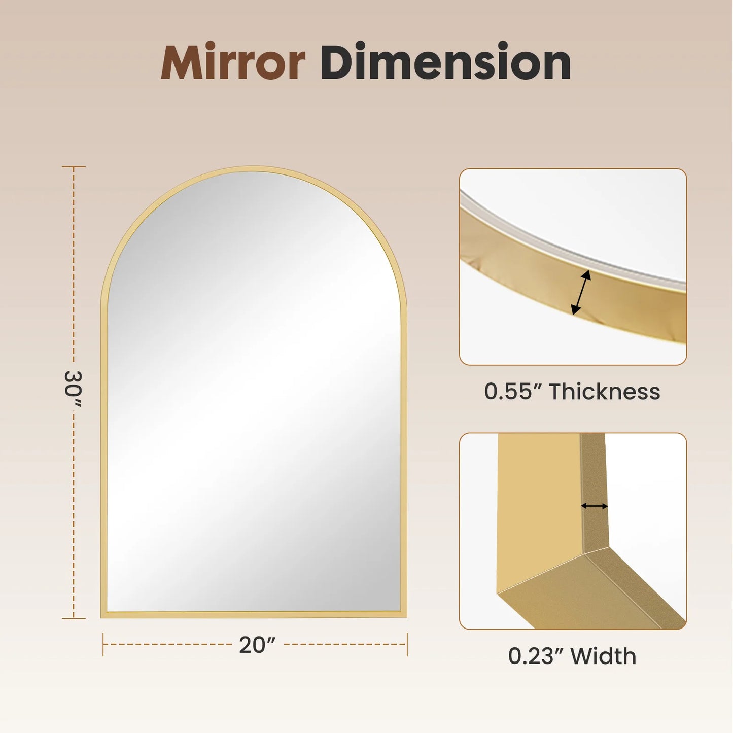 JHK Arched Metal Framed Wall Mirror Modern Home Decor
