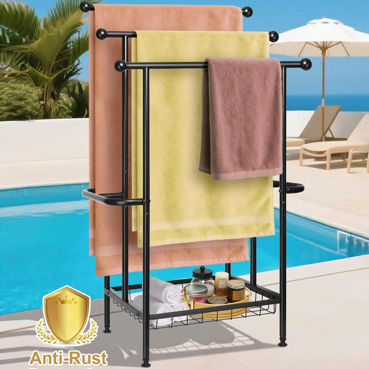 Three Tier Stainless Steel Freestanding Towel Rack With Dual Bars