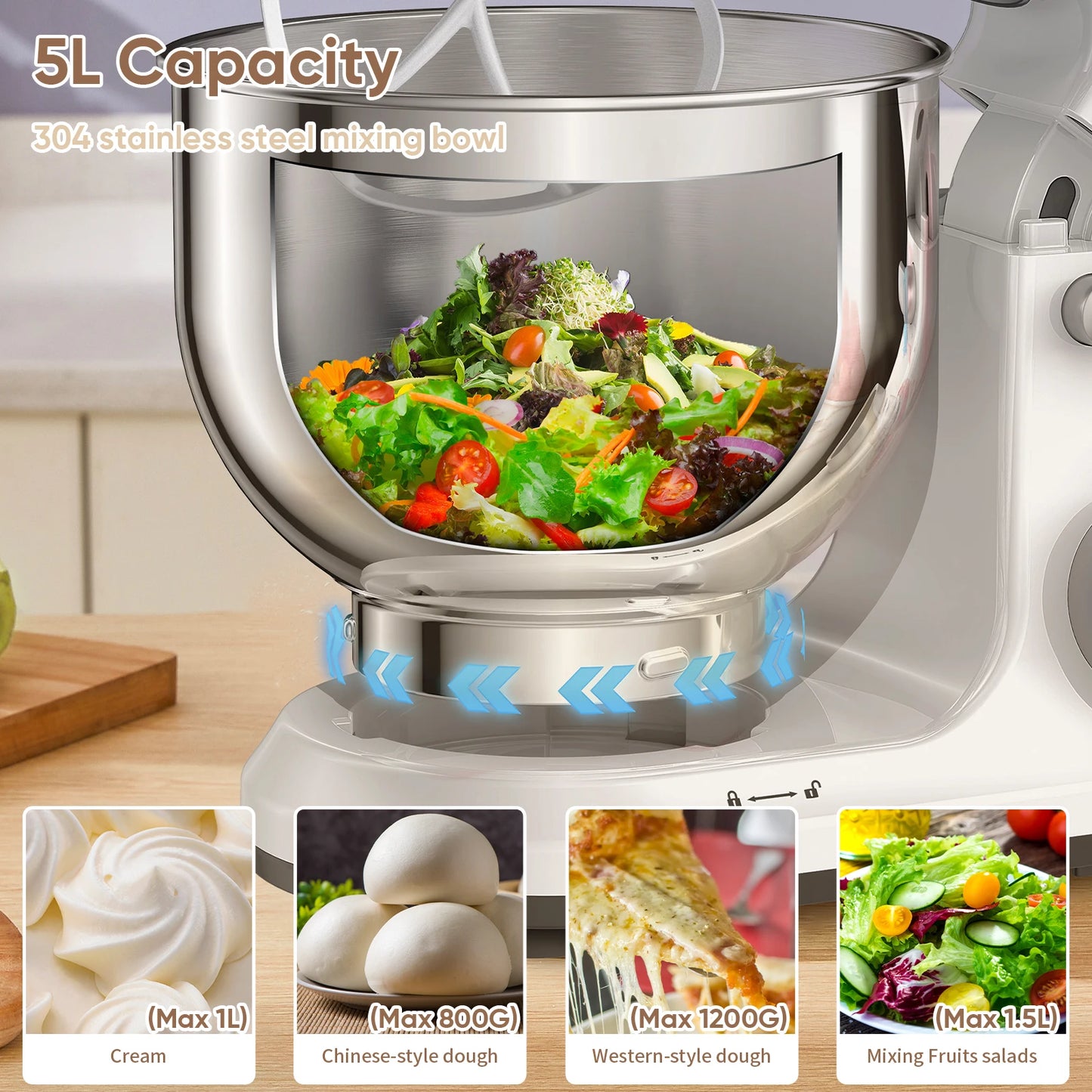 Biolomix Stand Mixer 1200W 11 Speed DC Motor Dough Hook
