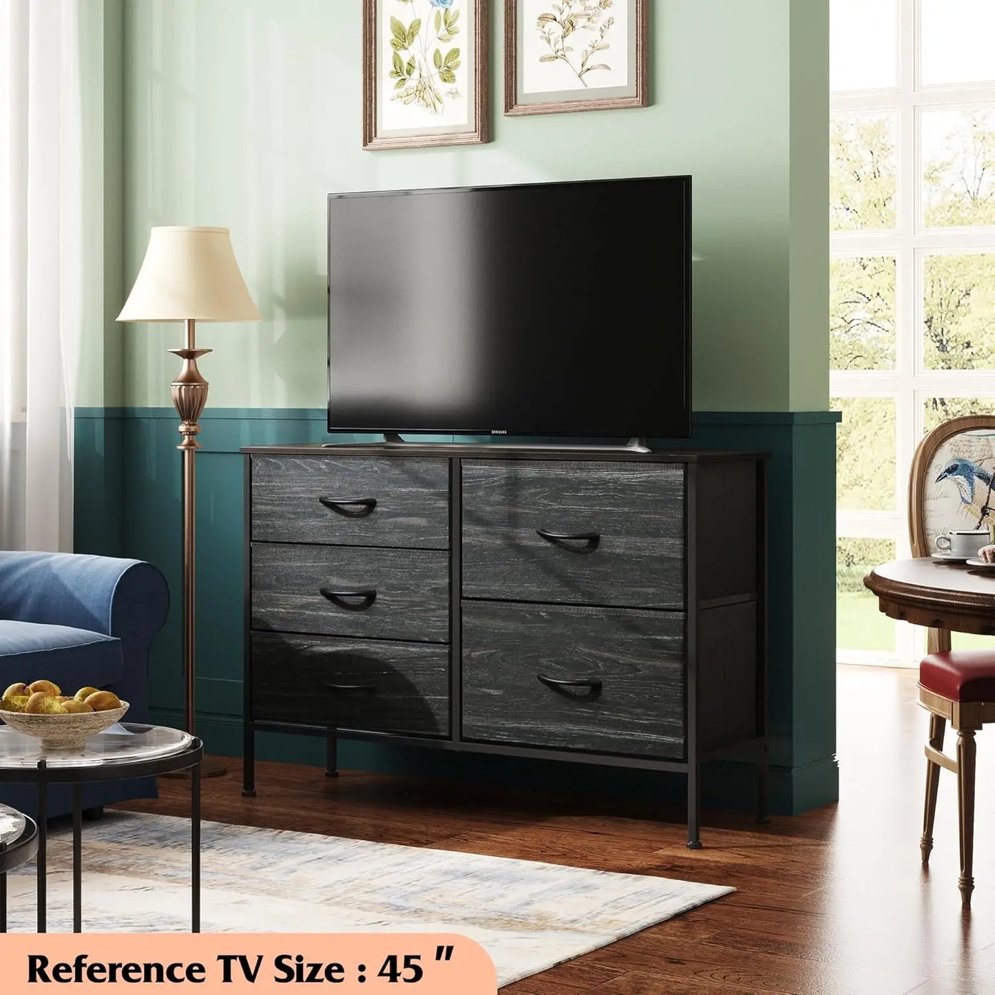 JHK 5-Drawer Dresser With Metal Frame For Living Room Storage