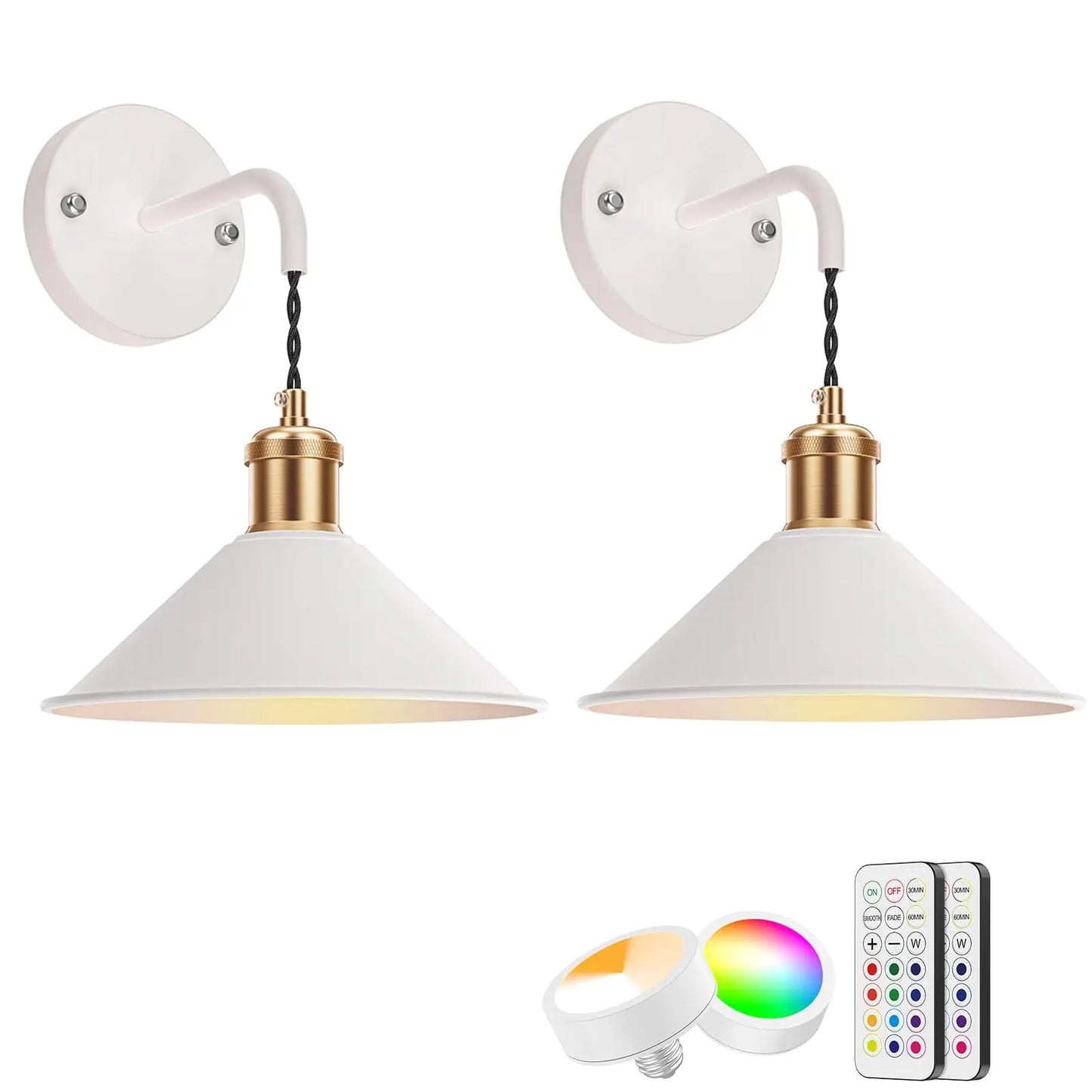 Prtiloud Set Of Two Dimmable Remote Control Wall Sconces