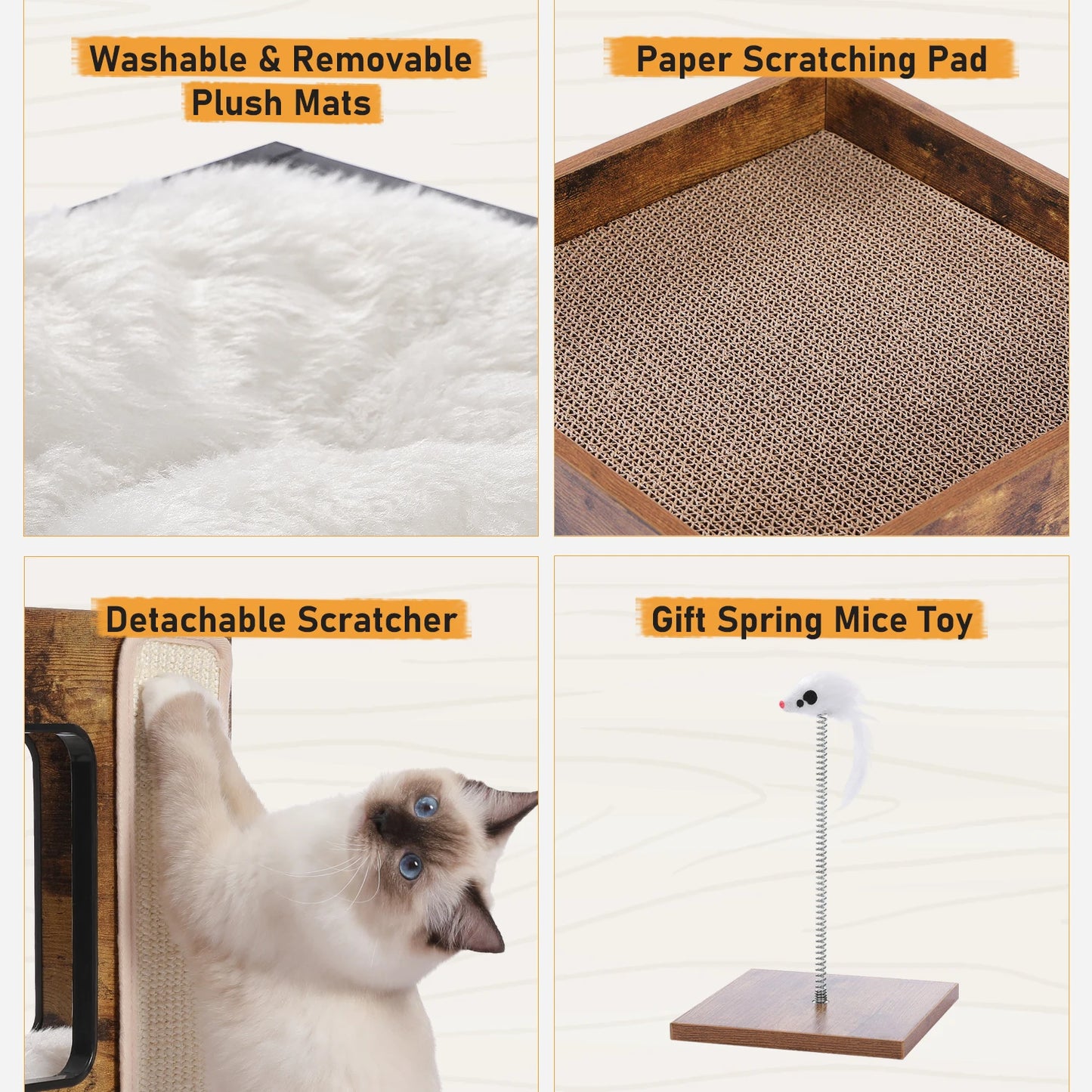 PAWZ Road Wood Cat Condo With Scratching Pad Soft Mats