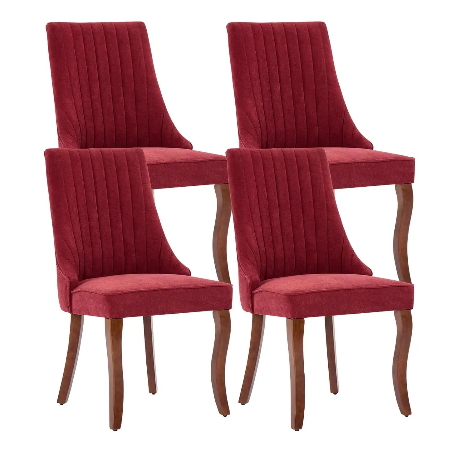 Linen Channel Tufted Dining Chairs With Curved Solid Wood Legs