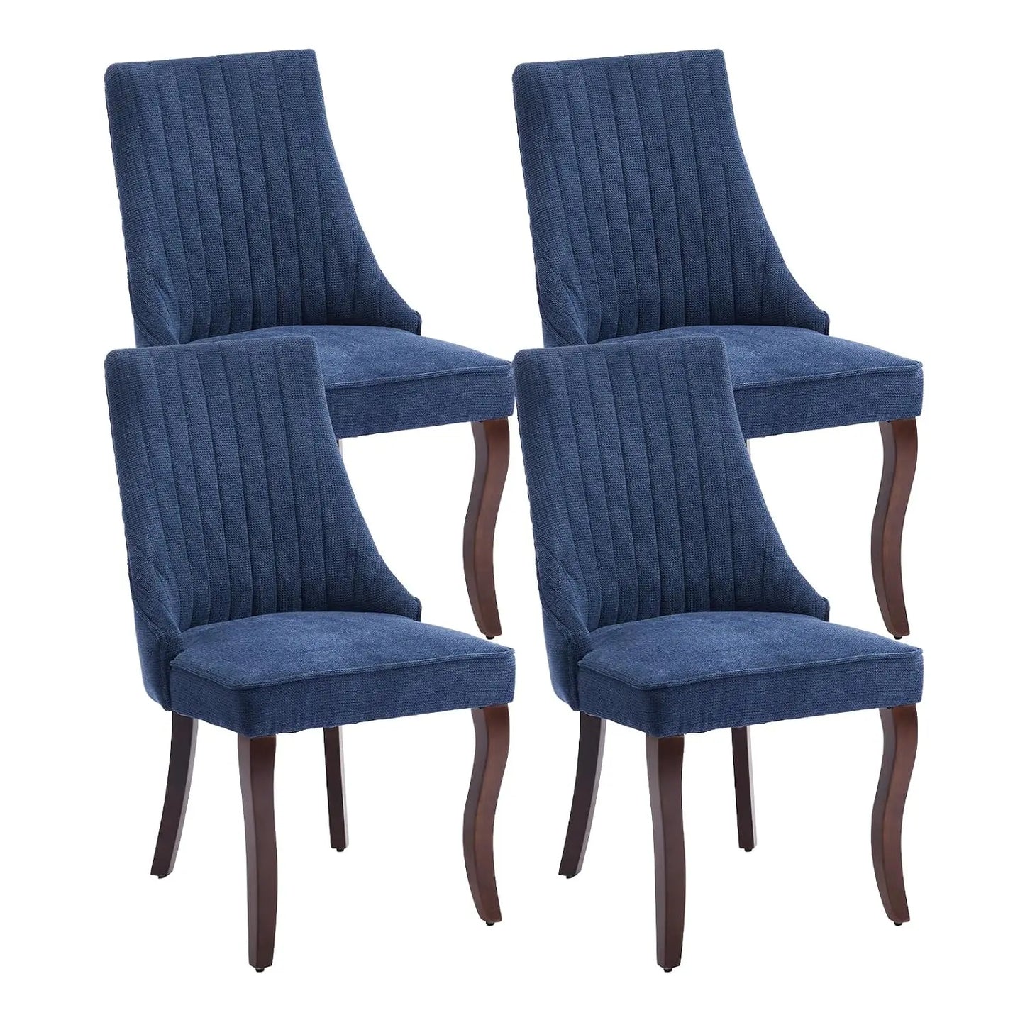 Linen Channel Tufted Dining Chairs With Curved Solid Wood Legs