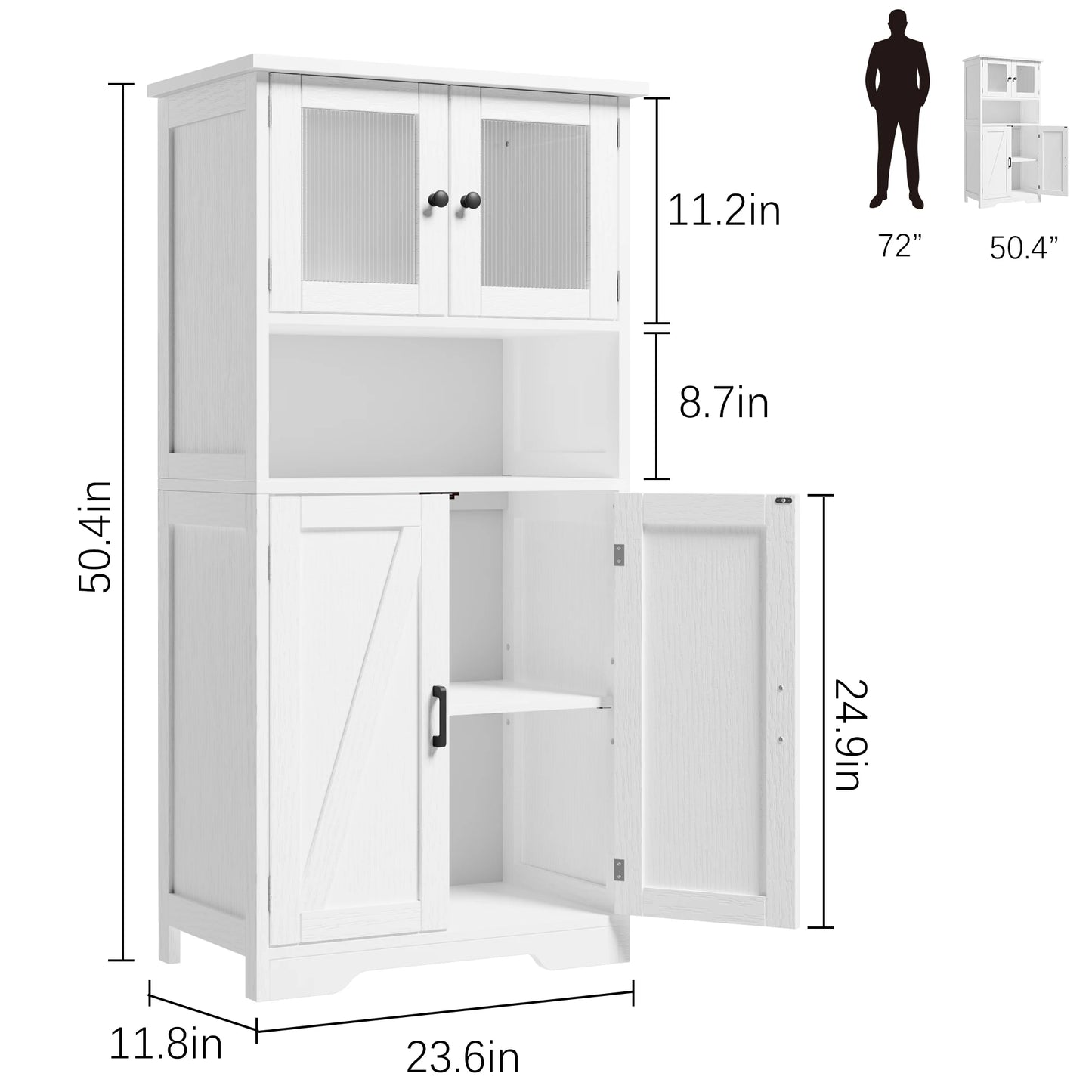 HobbyLane Free Standing Kitchen Pantry Cupboard With Tempered Glass Doors