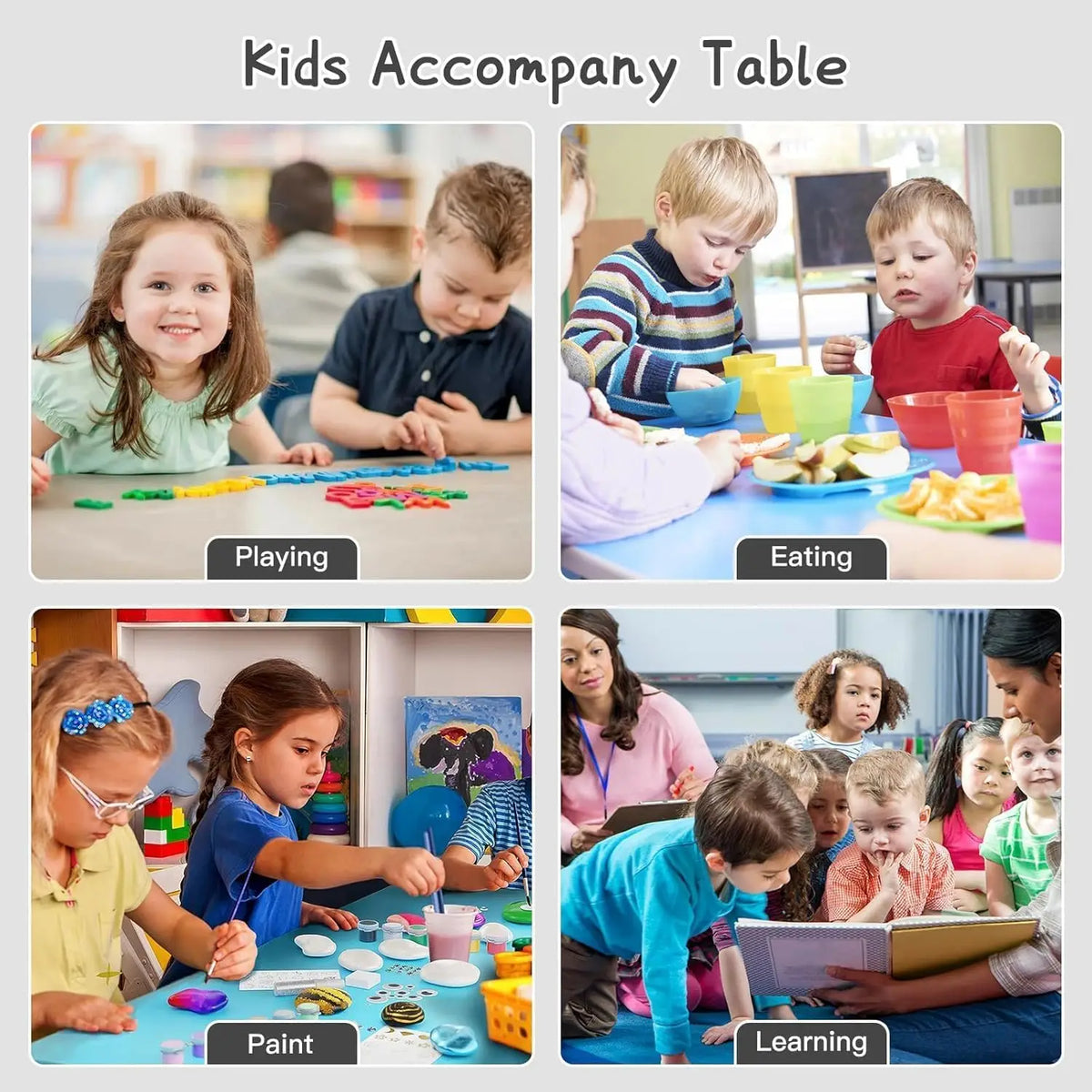 Tacleekii Modern Kids Table And Six Chair Set With Organizer