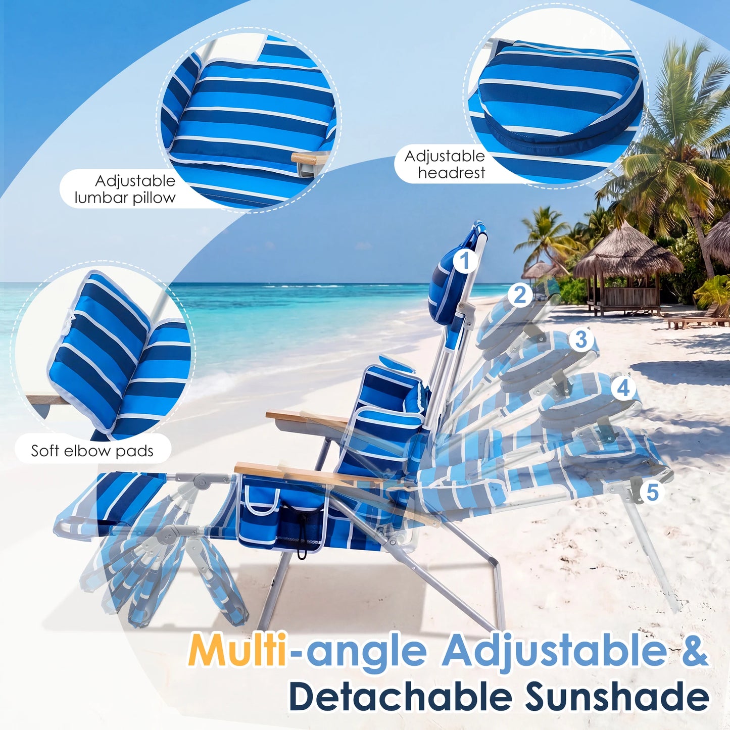TCGBKAF Beach Chair With 5-Position Footrest Folding Lounge