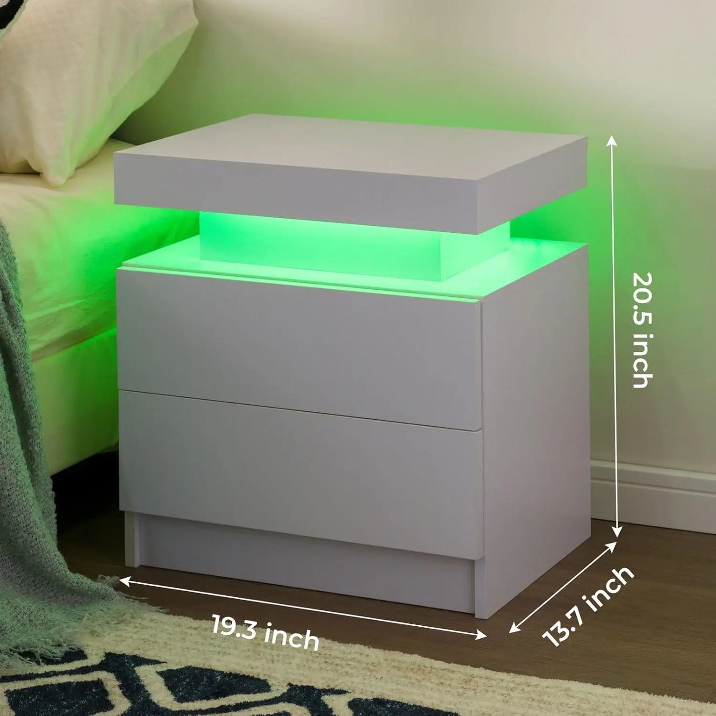Moyu Led Nightstand Set Of Two With Storage Drawers