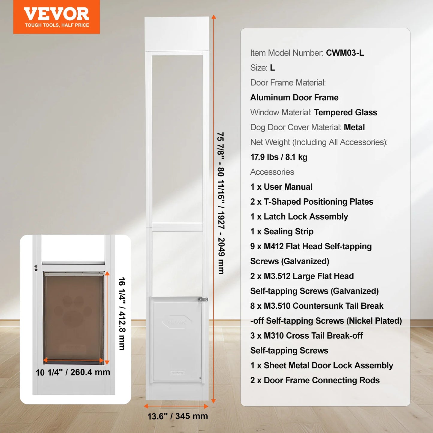 SucceBuy Adjustable Sliding Glass Pet Door Featuring Aluminum Frame