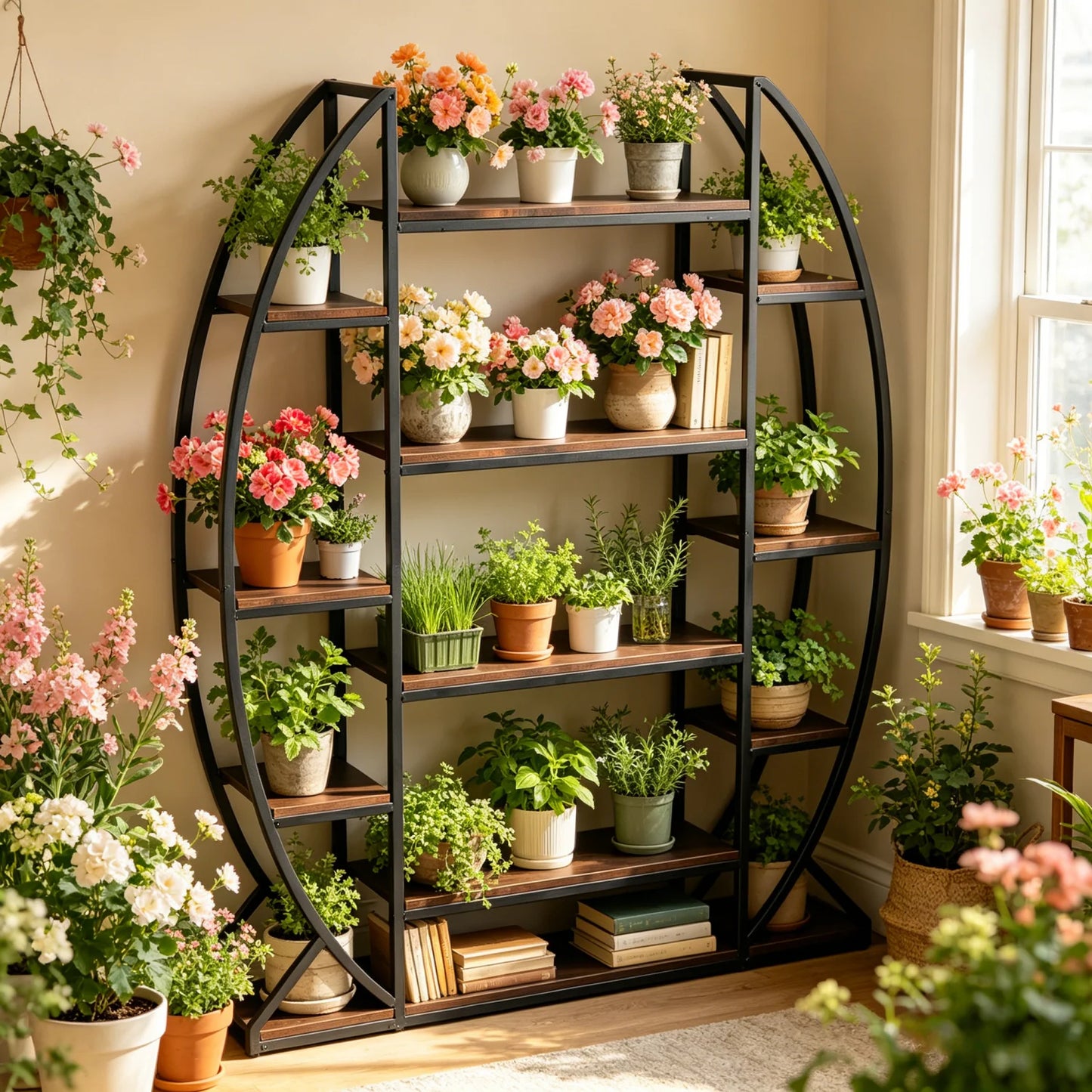 Metal Half Moon Plant Stand Multilayer Garden Flower Rack