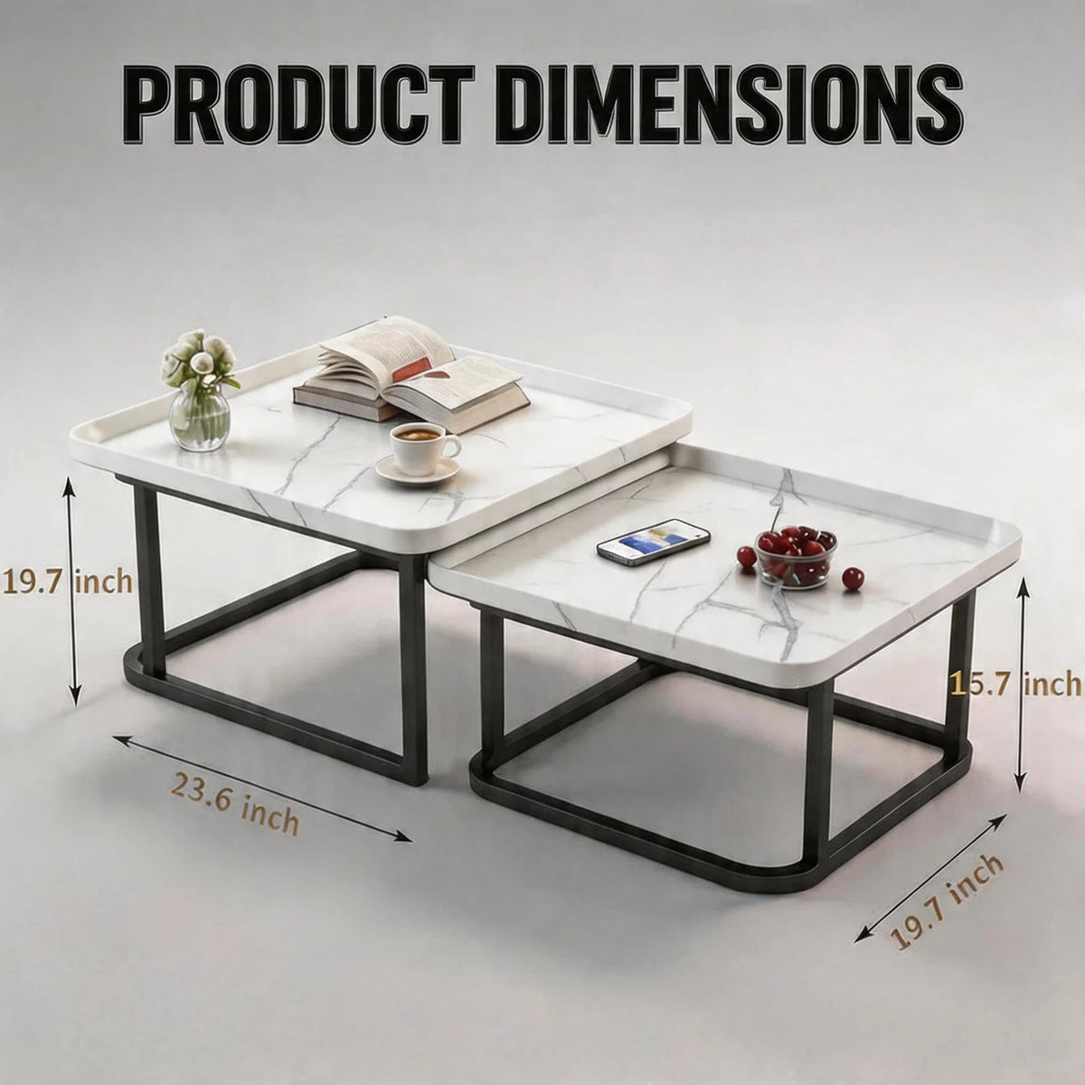 HiMISS Square Nesting Coffee Table Set For Living Room