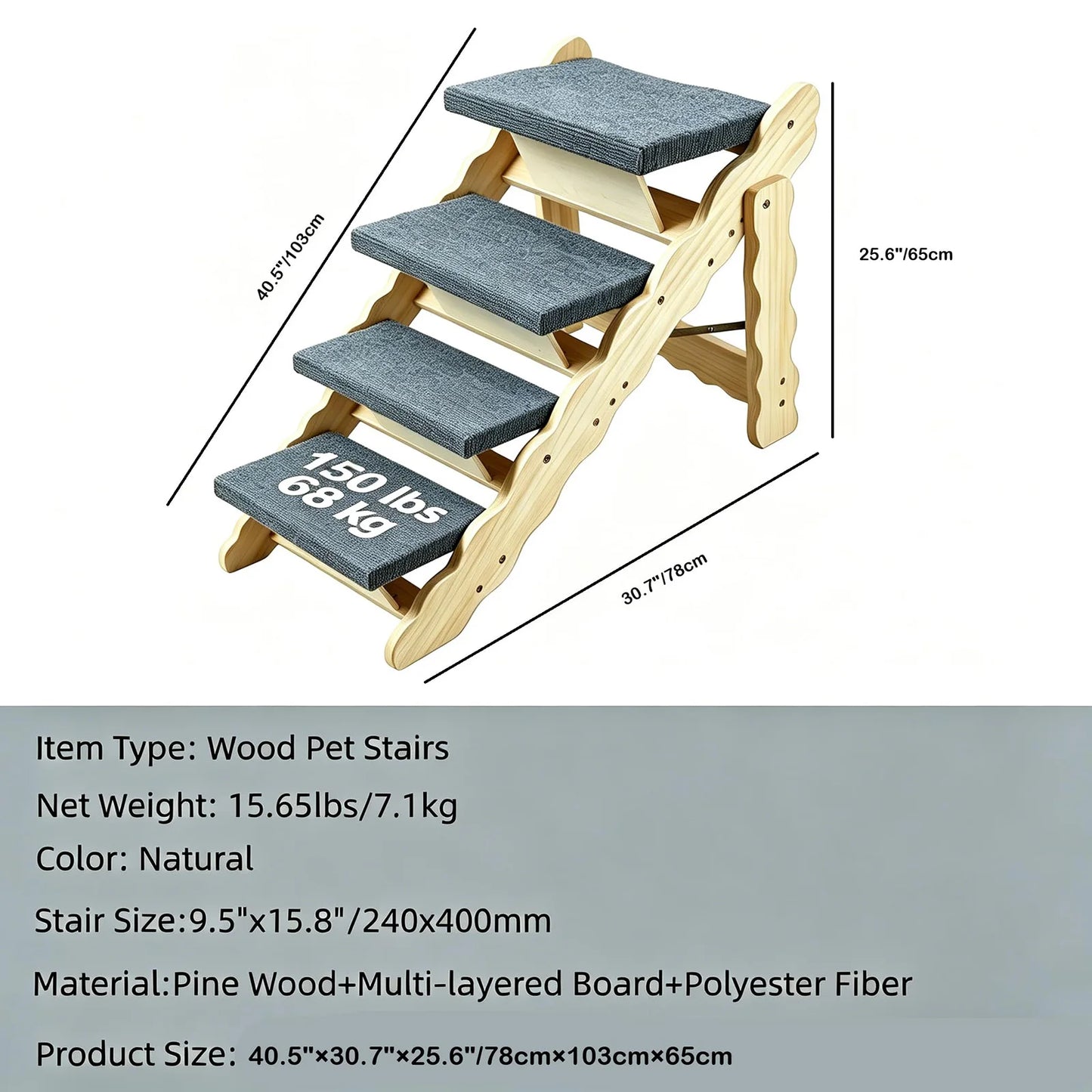 DishyKooker Premium Wooden Pet Stairs And Folding Dog Ramp